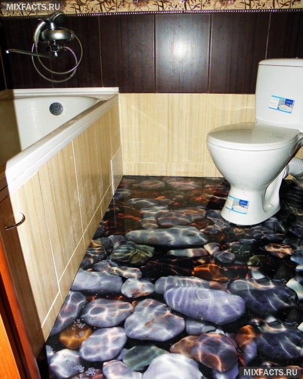 Наливной пол 3Д – осуществляем ремонт в ванной и туалете своими руками