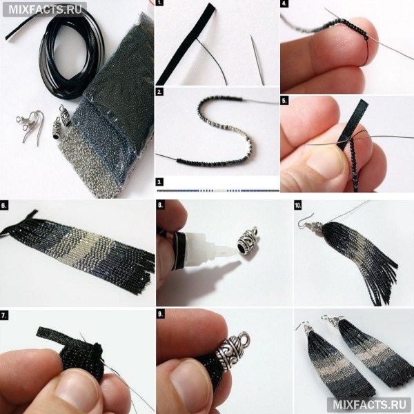 Как сделать серьги-кисти своими руками из бисера, ниток, камней? 