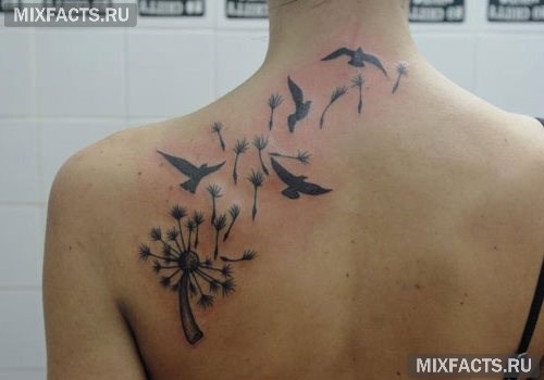 татуировка одуванчик и птицы