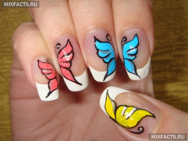 Бабочки лаком на ногтях 