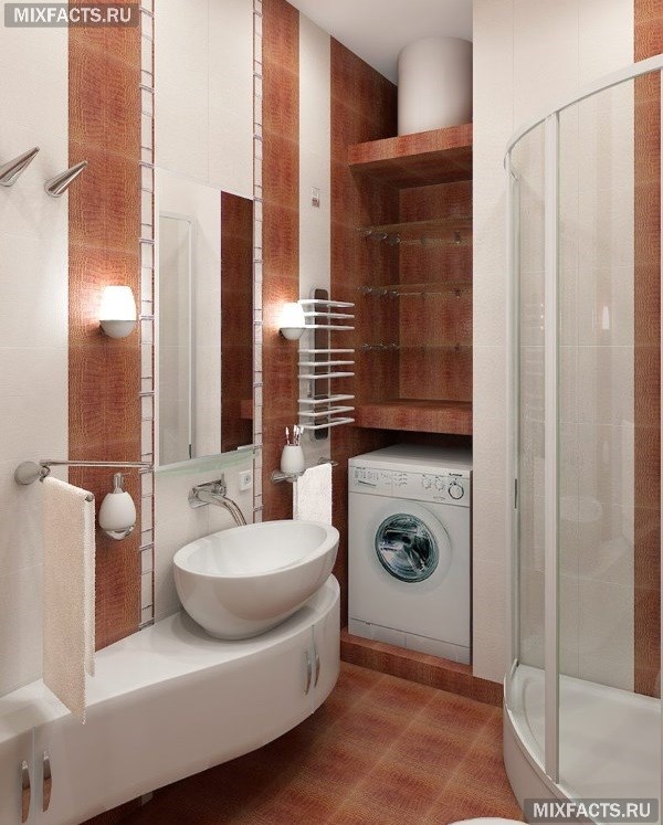 Дизайн маленькой ванной комнаты с душевой кабиной