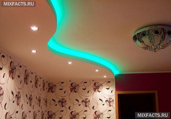 Парящий натяжной потолок с подсветкой на фото и видео-инструкция по монтажу 