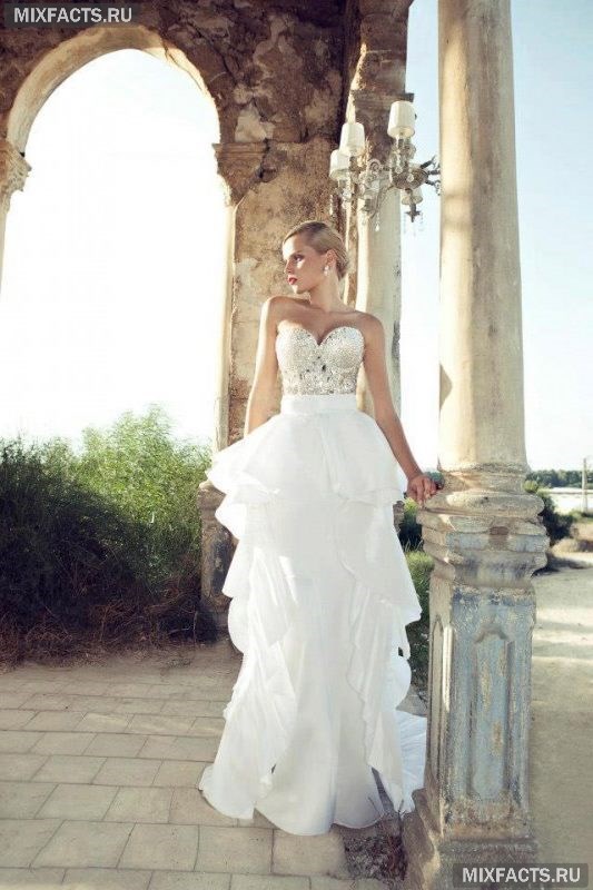 самое красивое свадебное платье с многослойной юбкой