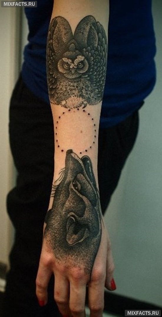 татуировка сова на руке