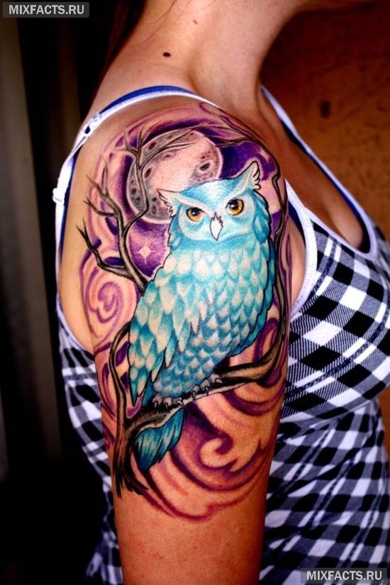 татуировка голубая сова