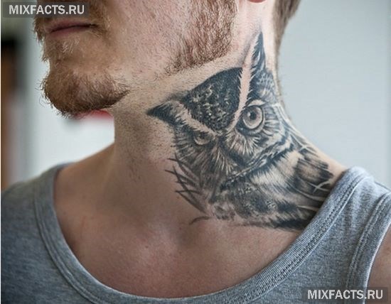 татуировки совы на шеи